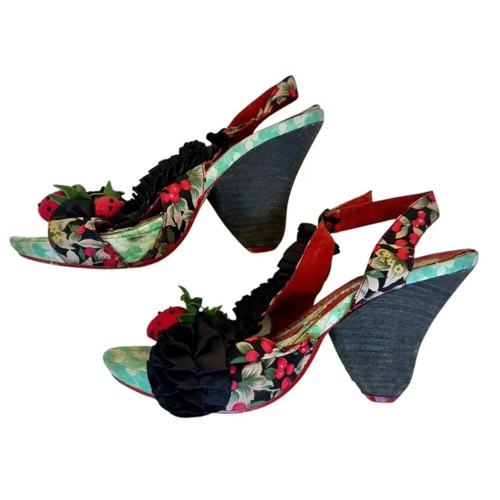 IRREGULAR CHOICE Raspberry Ripples Slingback Sandals Cottagecore Platform 40 9.5